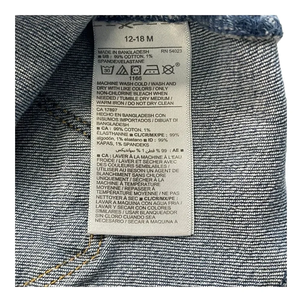 Old Navy Medium Wash Denim Overall Raw Hem Dress Size 12-18 Months